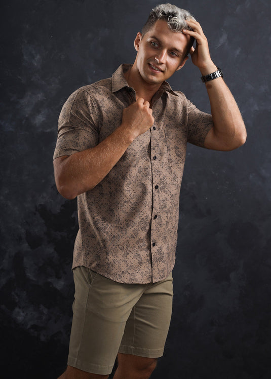 Harley Printed S/S Shirt (Beige & Black)