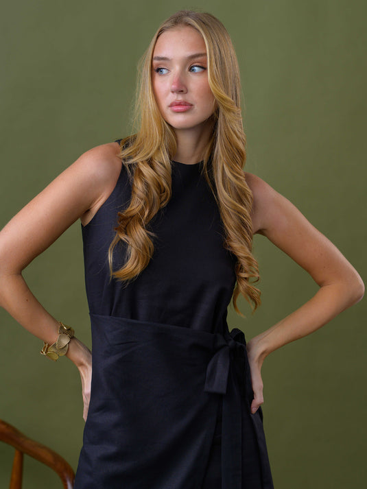 Sleeveless mock wrap dress