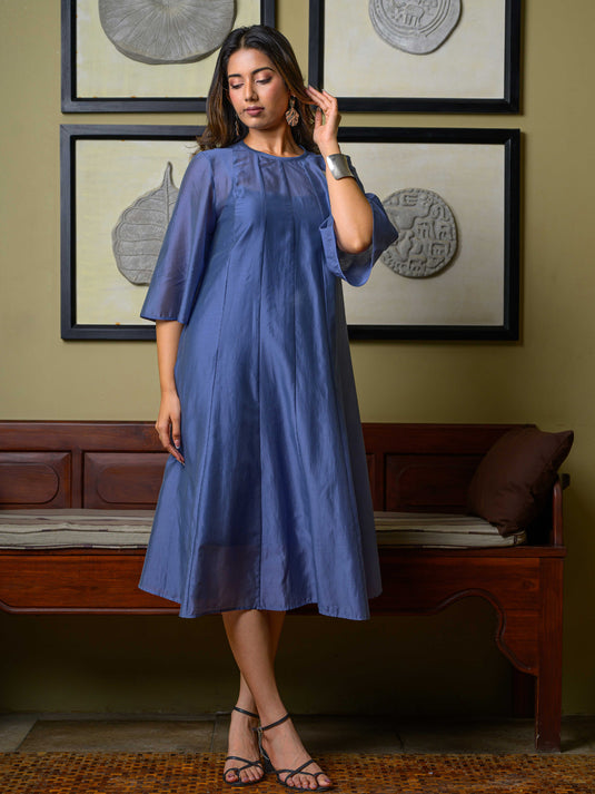 Cut panel detailed sheer dress