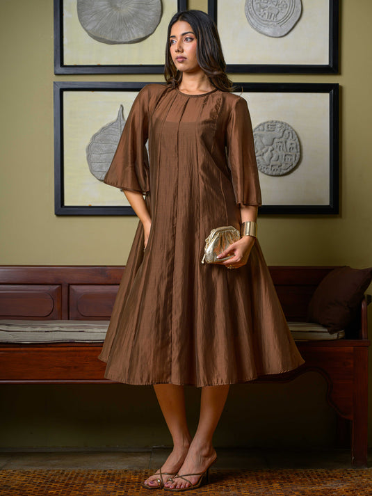 Cut panel detailed sheer dress