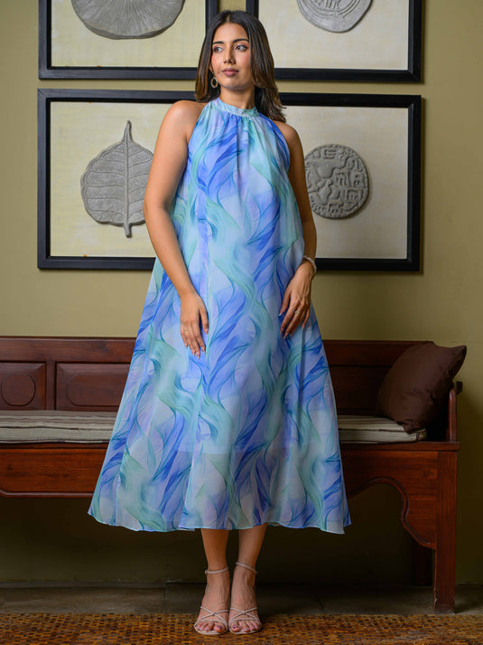 Halter neck flared maxi dress
