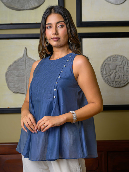 Sleeveless blouse with yoke detail