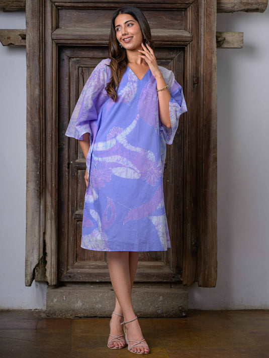 v- neck floral batik detailed kaftan dress