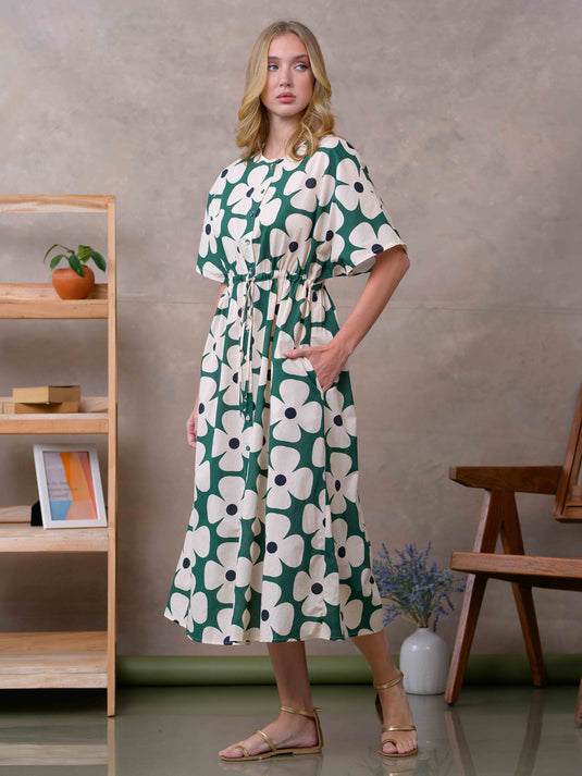 Printed kimono sleeve dress