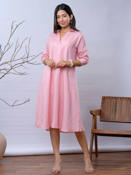 V neck linen trapeze dress