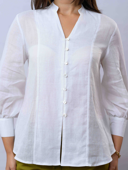 Button detailed linen blouse