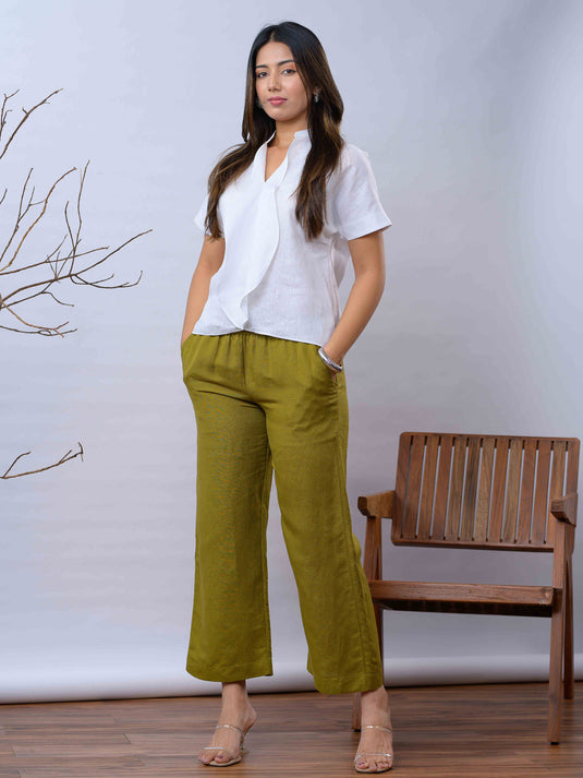 Basic drawcord linen pant