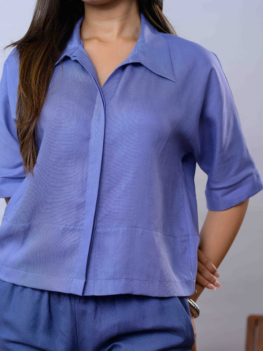Basic linen crop shirt