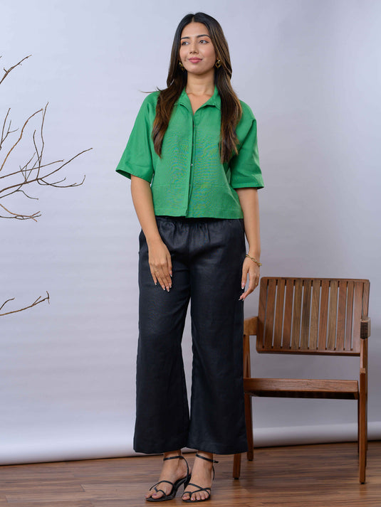 Basic linen crop shirt