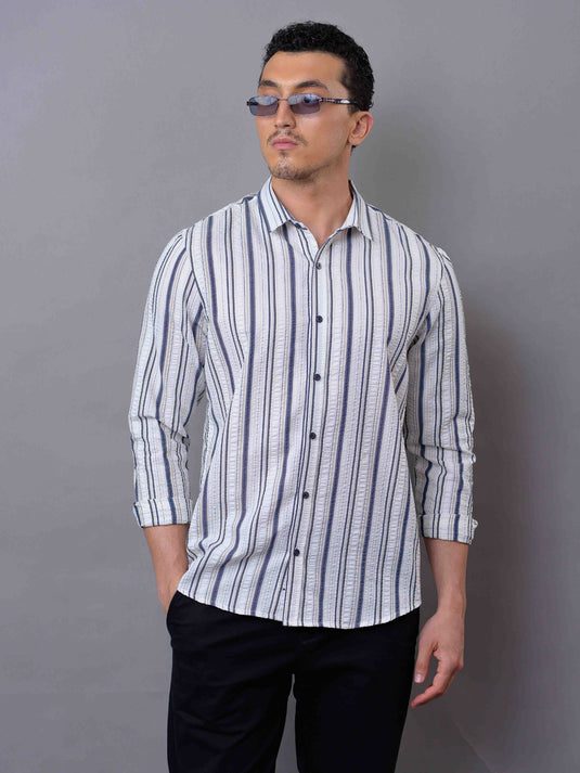 Casual Wear SeerSucker Stripe Long Sleeve Shirt.
