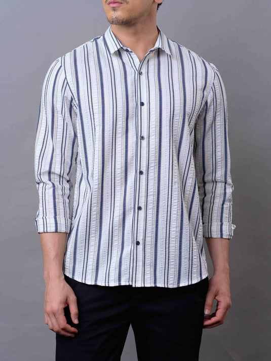 Casual Wear SeerSucker Stripe Long Sleeve Shirt.