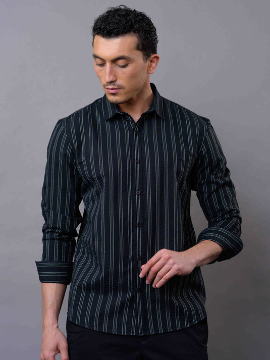 Casual Wear SeerSucker Stripe Long Sleeve Shirt.