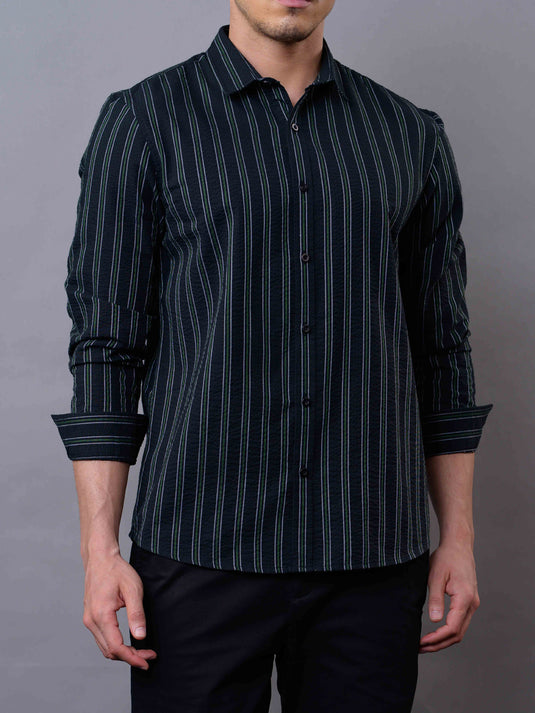Casual Wear SeerSucker Stripe Long Sleeve Shirt.