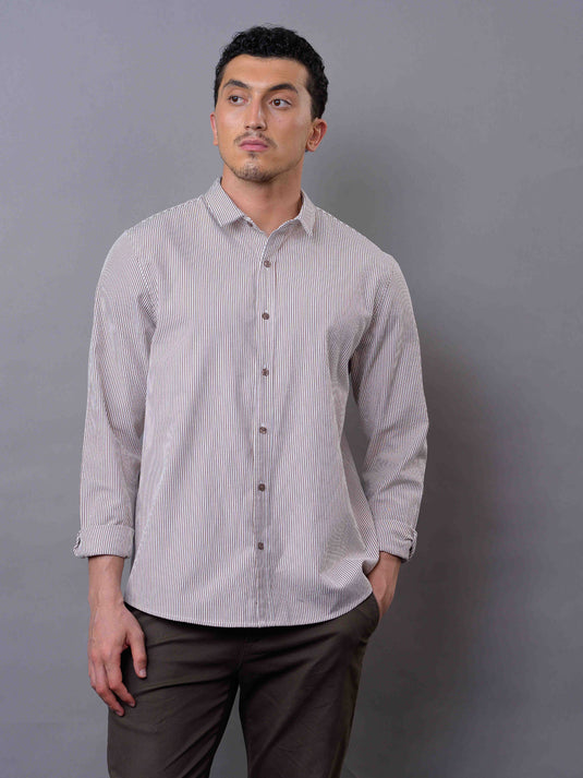 Casual Wear SeerSucker Stripe Long Sleeve Shirt.