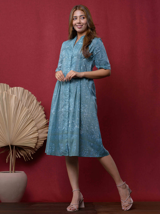 BATIK FIT-AND-FLARE MIDI DRESS