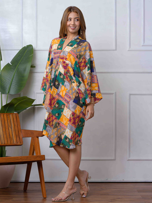 Drape Detailed Printed Dress