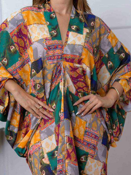 Drape Detailed Printed Dress