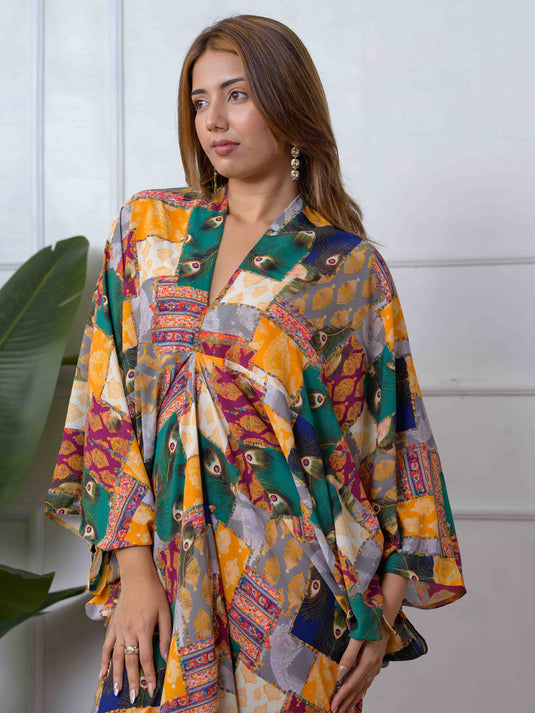 Drape Detailed Printed Dress