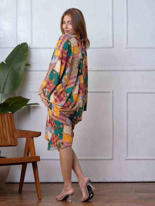 Drape Detailed Printed Dress