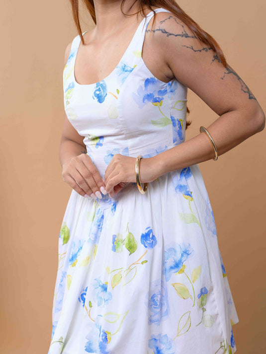 Basque Waist Printed Short Dress