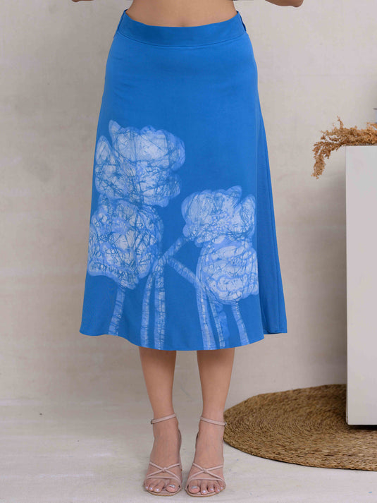 Batik Floral Detailed A - Line Midi Skirt