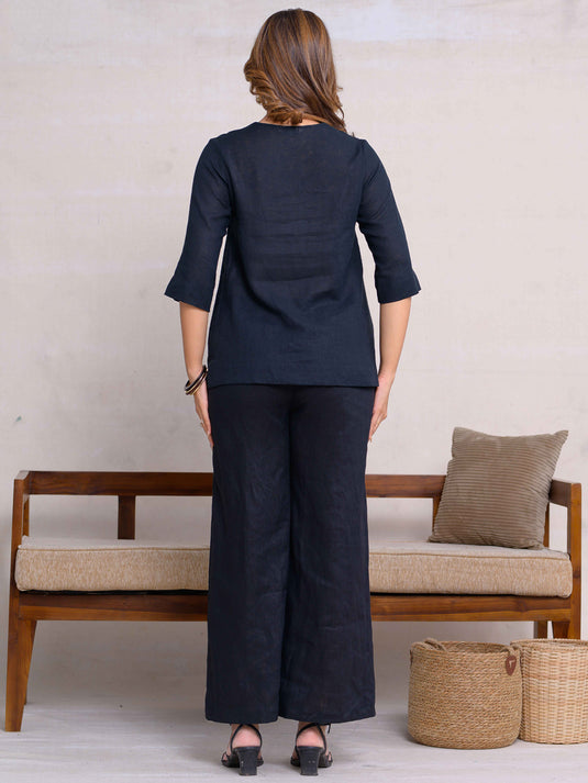 Premium Linen Bloue With Front Bow