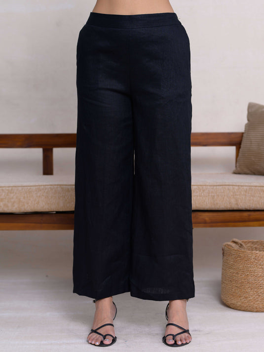 Wide Leg Linen Pant With Elasticated Back