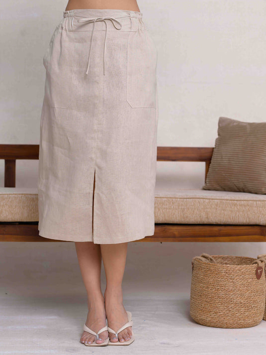 Basic Premium Linen Skirt With Pockets