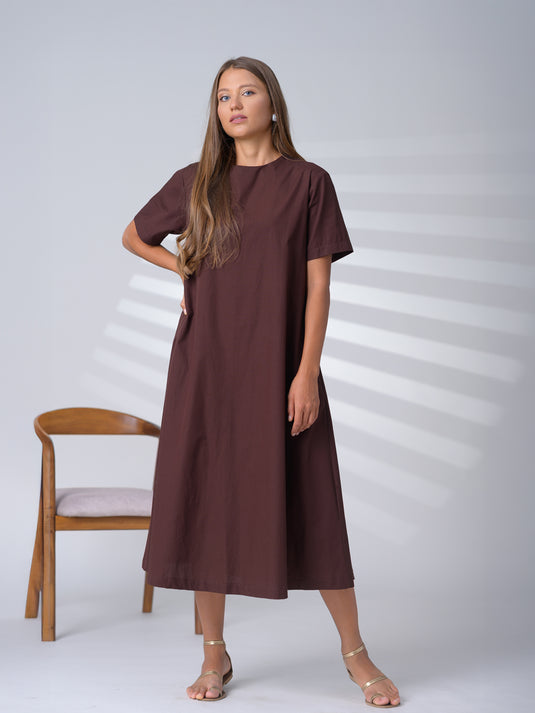 Round neck trapeze midi dress