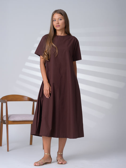 Round neck trapeze midi dress