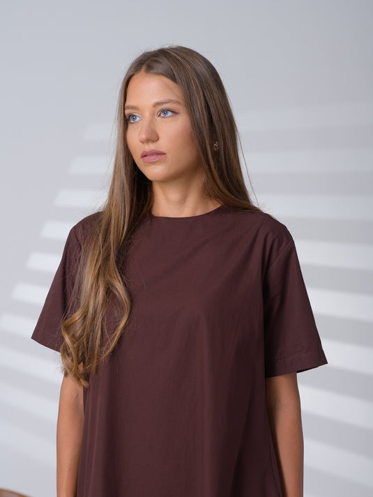 Round neck trapeze midi dress