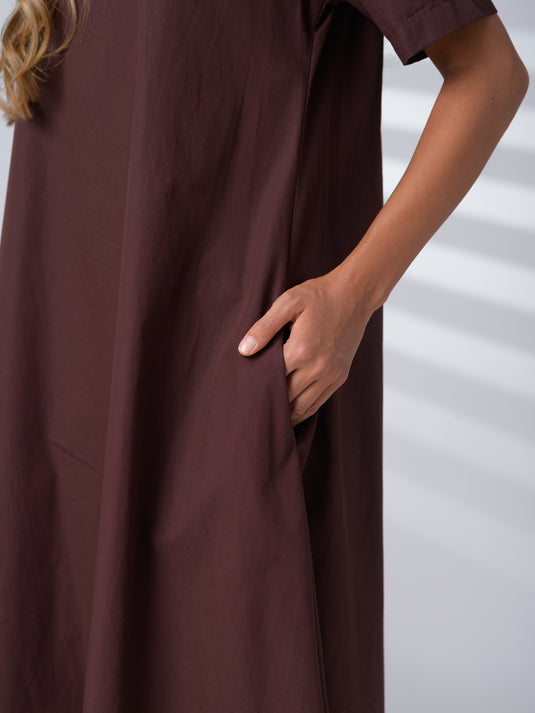 Round neck trapeze midi dress