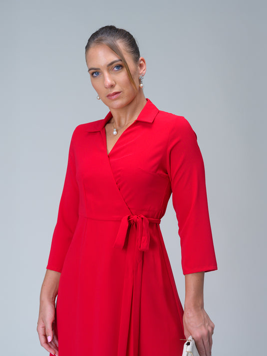 Wrap dress with collar