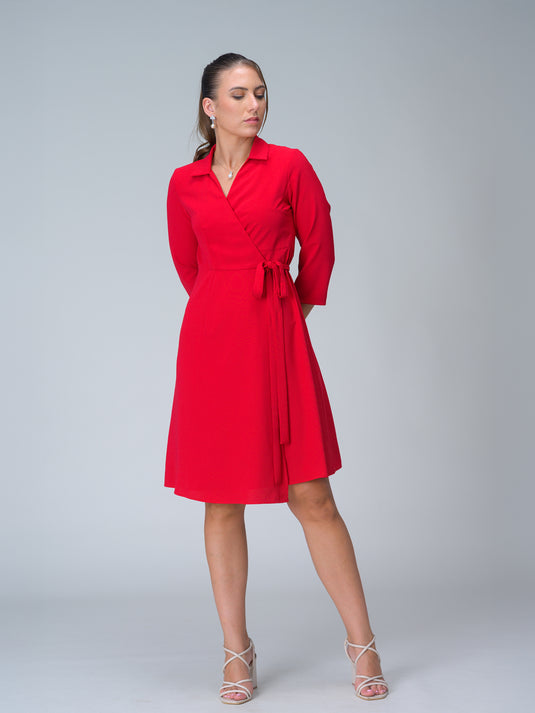 Wrap dress with collar