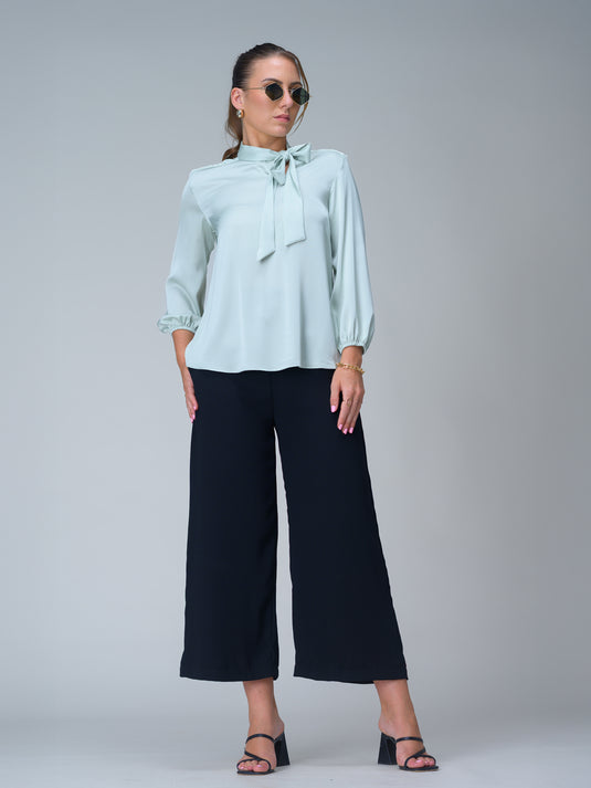 Long sleeve blouse with neck tie