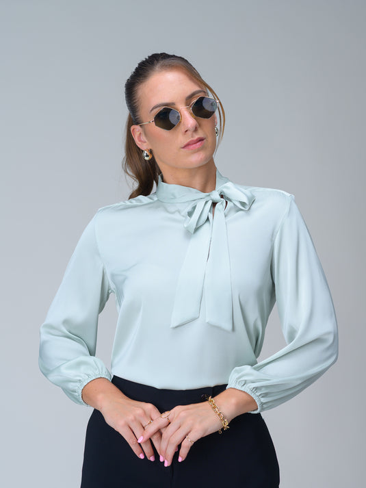 Long sleeve blouse with neck tie