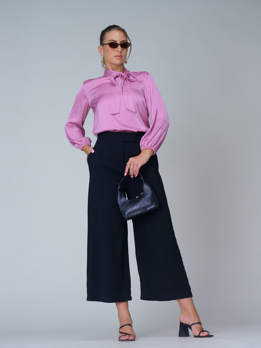 Long sleeve blouse with neck tie