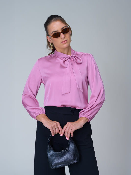 Long sleeve blouse with neck tie