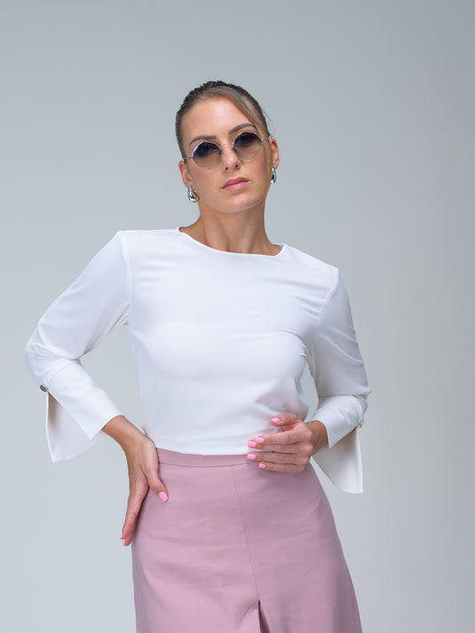 Long sleeve blouse with wide cuff & button