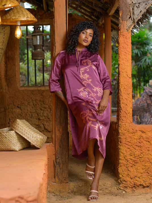 Batik round neck floral detailed straight dress