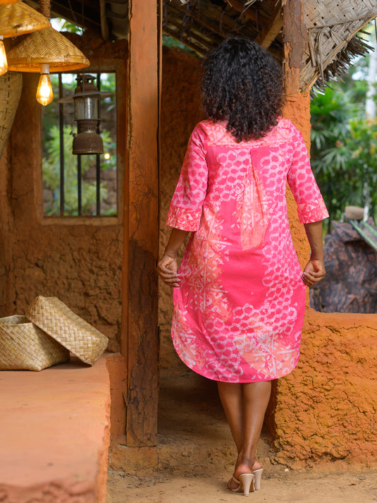 Batik double slit detailed shirt dress