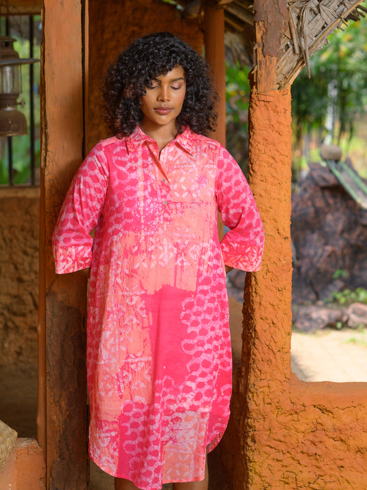 Batik double slit detailed shirt dress