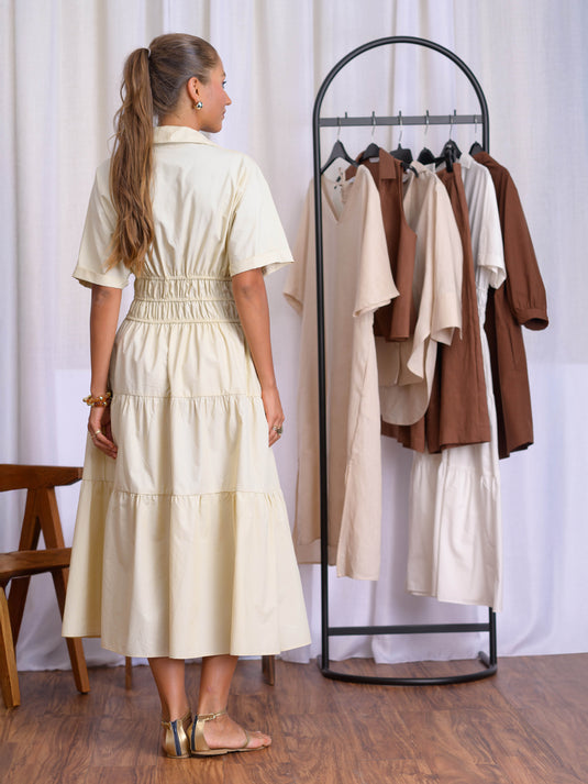 Maxi dress with tiered panels & shirring detail