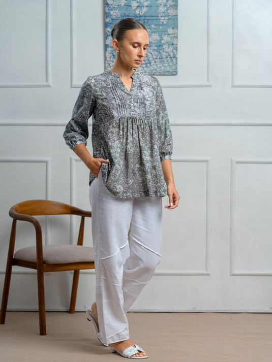 Batik front yoke detailed flared top
