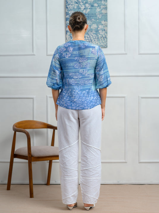 Batik V-neck puff sleeve top