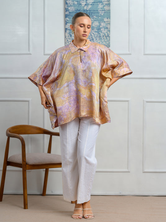 Collar detailed Batik kaftan top