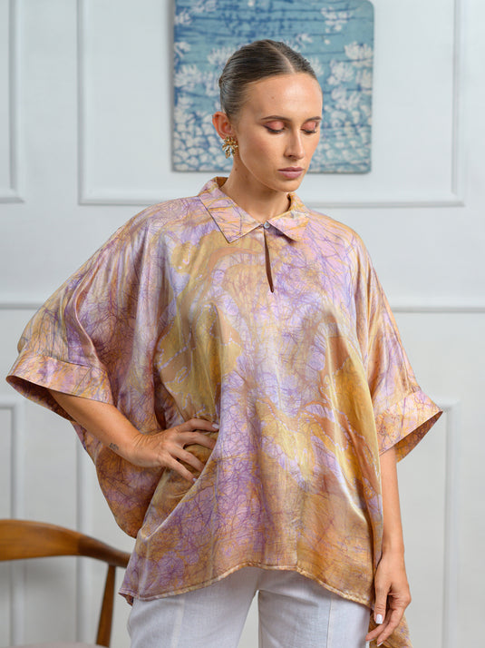 Collar detailed Batik kaftan top