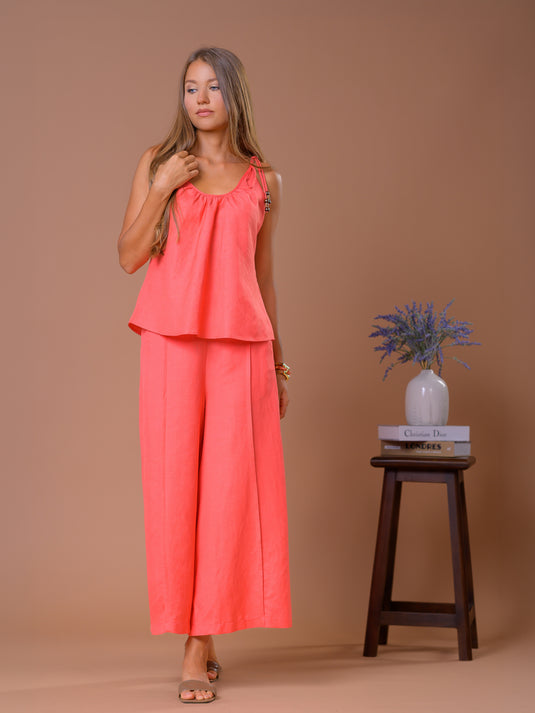 Linen cami with beaded ties