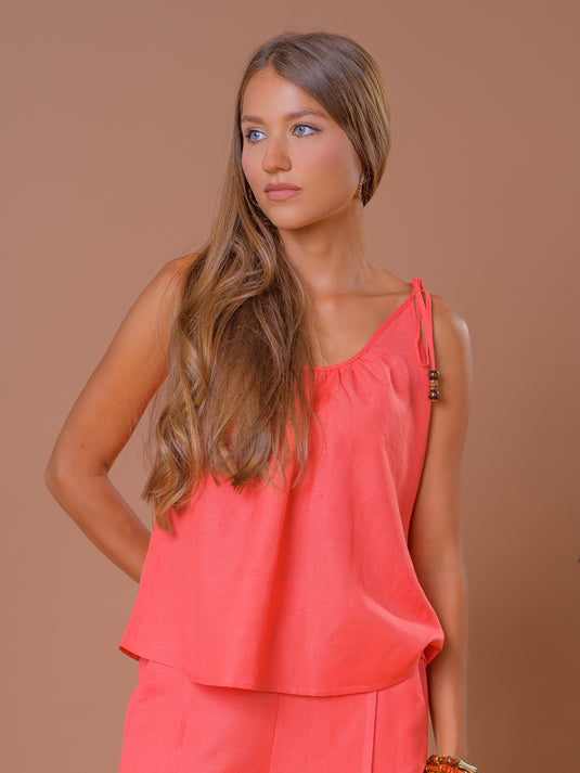 Linen cami with beaded ties