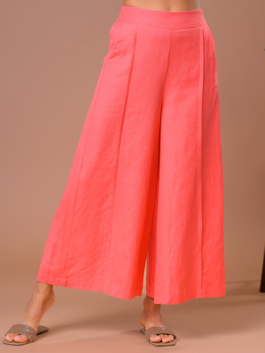 Wide leg linen pant with pin tuck